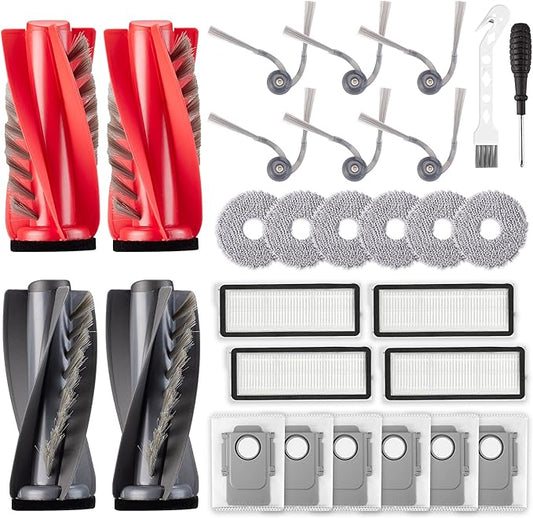 28 Pack Accessories for Roborock Qrevo S5V / Qrevo Curv/Qrevo Curv S5X / Qrevo Edge Vacuum Robot, Replacement 4 Main Brush 6 Mop Pads 6 Dust Bag 6 Sidebrush 4 Filter 1 Cleaning Brush 1 Screwdriver