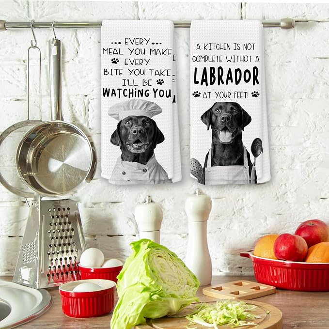 Funny Labrador Dog Kitchen Towels 16x24 Inch Set of 2 | Labrador Lovers Gifts for Women Men Dish Tea Towels for Kitchen, Dog Lover Mom Dad Owner Gifts Decorative Hand Towel