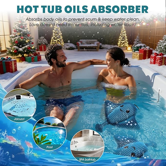 Ray Hot Tub Scum Absorber - Reusable Stingray Floating Spa Sponge & Oil Remover with Optional Tether - Washable Devilfish Oil Absorbing Sponge for Jacuzzi, Pool, and Bath (Manta Ray 2 Pack)