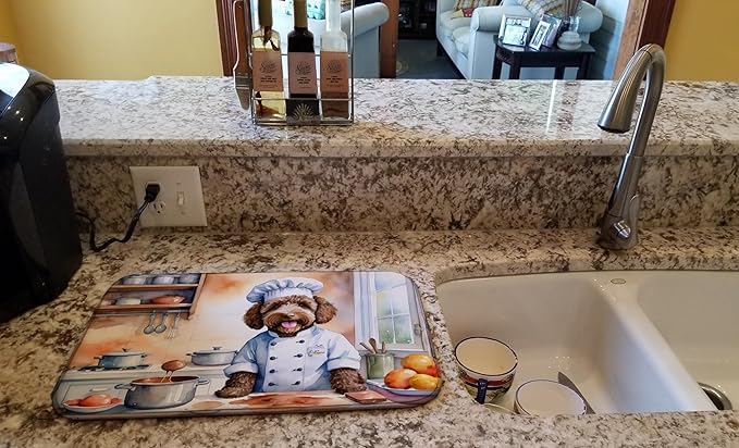 Caroline's Treasures DAC6279DDM Labradoodle The Chef Dish Drying Mat Absorbent Dish Drying Mat Pad for Kitchen Counter Dish Drainer Mat for Countertop, 14 x 21", Multicolor