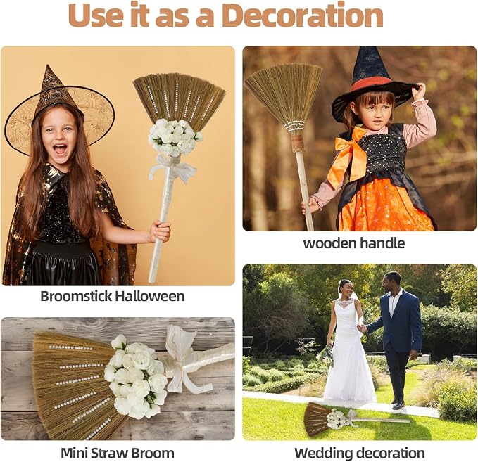 Detachable DIY Wedding Jump Broom Kit, African American Jumping the Broom Ceremony Decor, Collapsible Ceremonial Straw Broom with Faux Flower Bouquet, Lace Trim & Satin Ribbons, Pearls