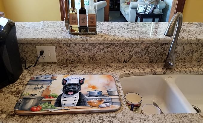 Caroline's Treasures DAC6323DDM Scottish Terrier The Chef Dish Drying Mat Absorbent Dish Drying Mat Pad for Kitchen Counter Dish Drainer Mat for Countertop, 14 x 21", Multicolor