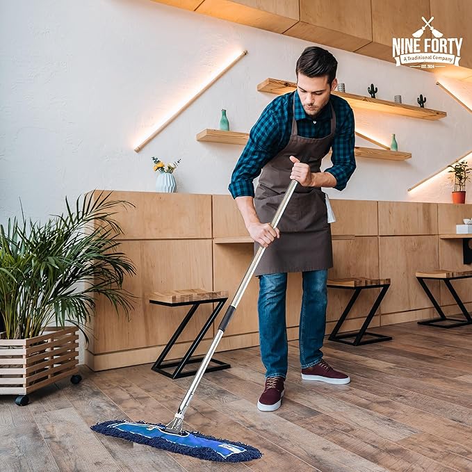 Nine Forty 18" Premium Nylon Dust Mop- Heavy Duty Mop Head for Industrial, Commercial, and Residential Cleaning - Dry Floor Duster for Hardwood Surfaces and Commercial Applications - Blue