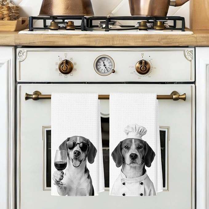 Funny Beagle Kitchen Towels Set of 2, Dog Kitchen Bar Accessories, Dog Chef Gifts for Women Decorative Hand Towels for Kitchen Decor, Beagle Lovers Owner Gifts Dish Tea Towel, 16x24 Inch
