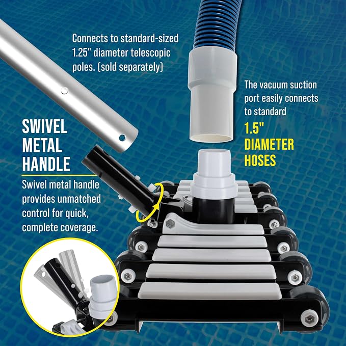 U.S. Pool Supply 19" Manual Pool Vacuum Head for Inground Pools, Flexible, Extra-Wide, Weighted - Heavy-Duty, 10 Weights, 7 Lbs, Connect 1.5" Hose, Swivel Direction-Control Metal Pole Handle, Cleaning
