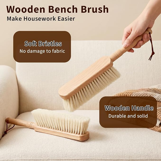 4 Pcs 11.8 Inch Long Horsehair Brush Hand Broom for Bedroom Cleaning Natural Wood Handle Soft Bristle Duster for Furniture Counter Couch Car