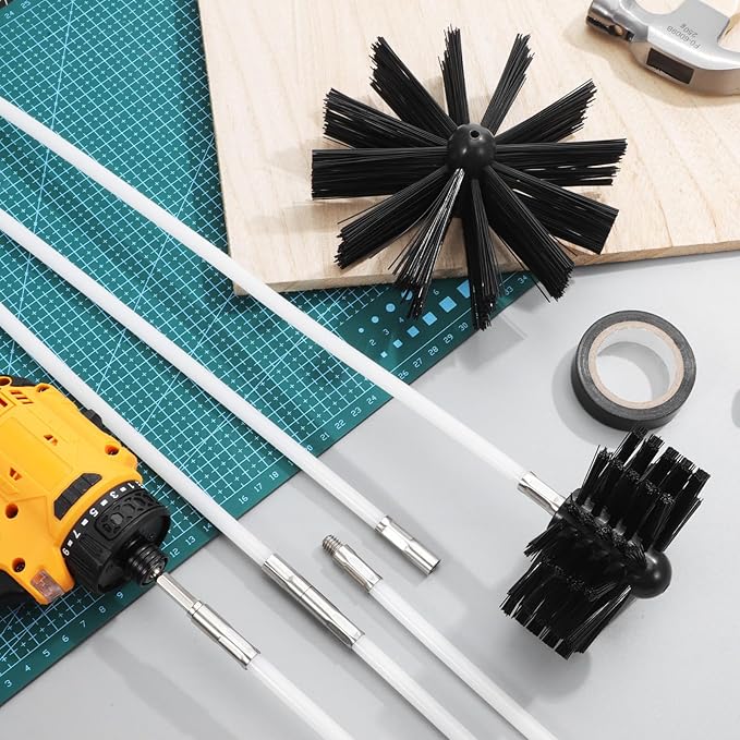 ARTIBETTER Chimney Cleaning Brush Kit with 15 Flexible Extendable Rods 4 and 6 Inch Wire Brushes for Fireplace Stove Dryer Vent and Duct Cleaning Chimney Sweep Set for Home Maintenance