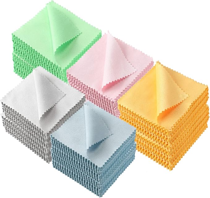 Hoteam 500 Pcs Jewelry Cleaning Cloth Silver Polishing Cloth Jewelry Cleaner Cloth Jewelry Wipes for Silver Gold Platinum Remover Keep Brass Coin Ring Silverware Watch Clean and Shiny, 5 Colors