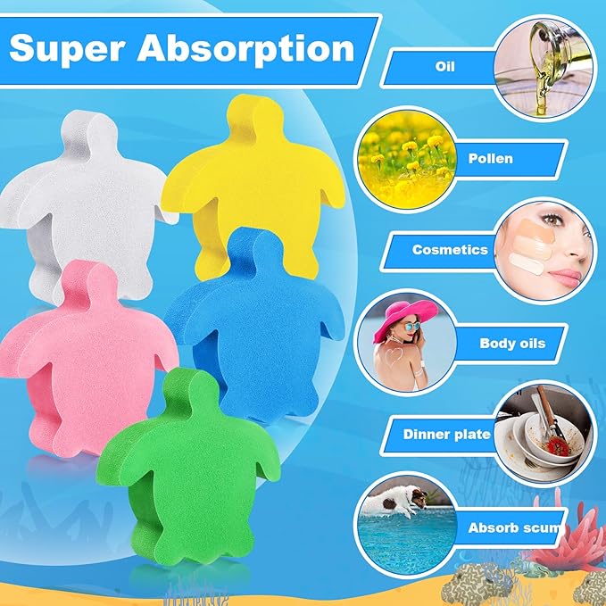 Patelai 40 Pcs Hot Tub Sponge Spa Cleaning Sponges for Hot Tub Oil Absorbing Cleaning Scum for Spa, Bathtub and Swimming Pool to Soak up Oils Bathtub Accessories(Colorful Turtle)