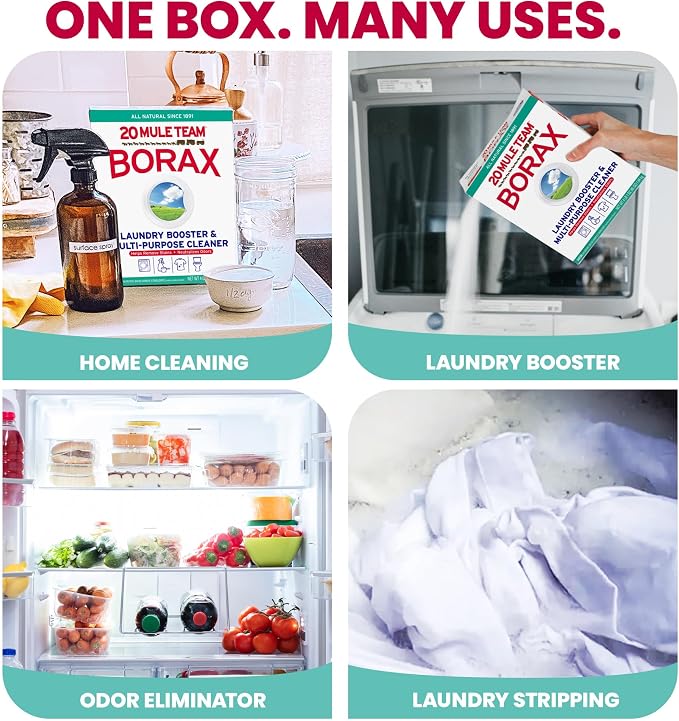20 MULE TEAM Borax Powder, 65 Ounce, 4 Count, All Natural Laundry Booster & Multi-Purpose Household Cleaner for Kitchen and Bathroom, Stain & Odor Fighter, Helps Deodorize & Freshen