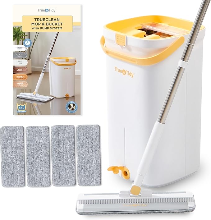 True & Tidy Bucket with Pump System with 4 Mop Pads Bundle