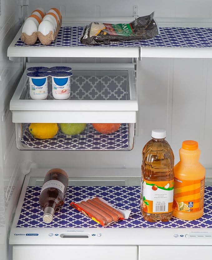 DII Fridge Liner Collection Non-Adhesive, Cut to Fit, 12x24, Navy Lattice, 6 Piece
