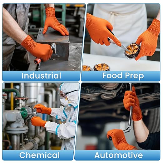 Borje Orange 8 Mil Nitrile Disposable Gloves, Heavy-Duty Mechanic Gloves, 100 Count, X-Large, Latex & Powder Free with Raised Diamond Texture, Industrial, Automotive, Gardening