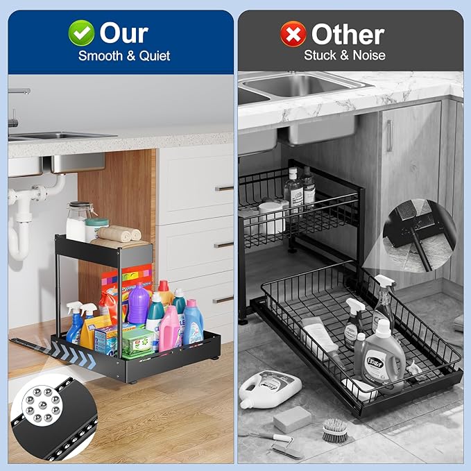 Insputer 2 Pack Under Sink Organizer with Pull Out Cabinet Organizer Expandable (12.4"-20.08") W & (16.26"-22.44") D