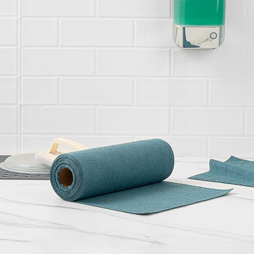 Restaurantware-Clean Tek Professional 11.8 x 11.8 Inch Microfiber Towel Rolls, 30 Reusable Towel Rolls - 30 Tear Away Sheets Per Roll, Perforated, Teal Microfiber Cloth, For All The Cleaning Tasks