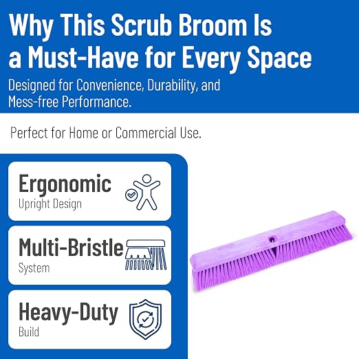SPARTA Omni Sweep – 24" Heavy Duty Broom Head for Outdoor and Indoor Use, Nonabsorbent Block, Multi-Surface Deck Brush for Garage, Patio, Kitchen, and Concrete, Purple, Pack of 12