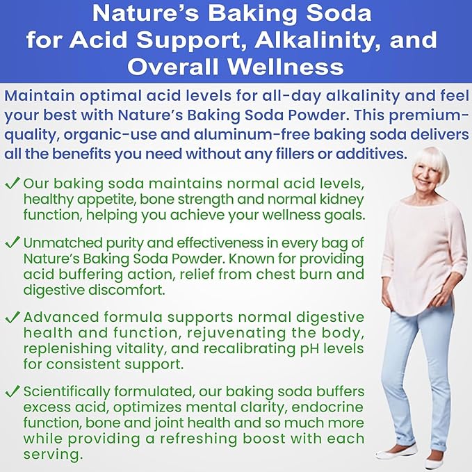 Organic Use Aluminum Free Baking Soda Bulk Supplement Powder in Mason Jar with Lid & Spoon - Food Grade & Organic Use Baking Soda for pH Balance, Kidney Health, Antacid & Detox Support - 16oz
