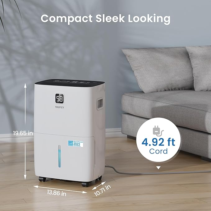 Yaufey 5000 Sq.Ft. Energy Star Certified Dehumidifier, Max 80 Pints Dehumidifier for Basement with Drain Hose, Smart Compressor with Intelligent Humidity Control, Dehumidifiers for Home Bedroom
