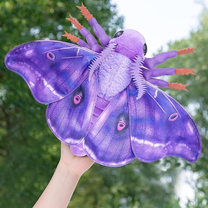 Moth Stuffed Animals Toy, Lifelike Purple Moths Plush 16in, Realistic Soft Big Wing Plushies Figure Gift Collection for Kids