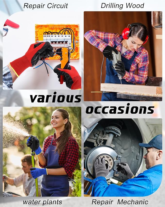 Maxcheck PU Coated Gloves Bulk, Reusable Rubber Safety Gloves for Men Women Work Warehouse, Mechanic, Woodworking