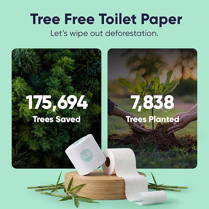 Save Trees Bamboo Toilet Paper -24 Rolls Of Septic Safe Organic Toilet Paper 3-ply, 300 Sheets Per Roll - PFAs Free, FSC Certified, Plastic & Chemical Free - For Home, Boat & RV Use