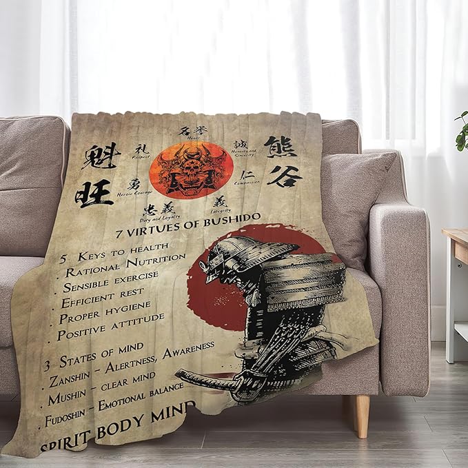 Tijuboni Japanese Samurai Throw Blanket Japanese Warrior Gifts for Men Women Girls Boys Kids Adults Soft Flannel Fleece Blanket for Couch Sofa Bed Home Decor 60"x80"