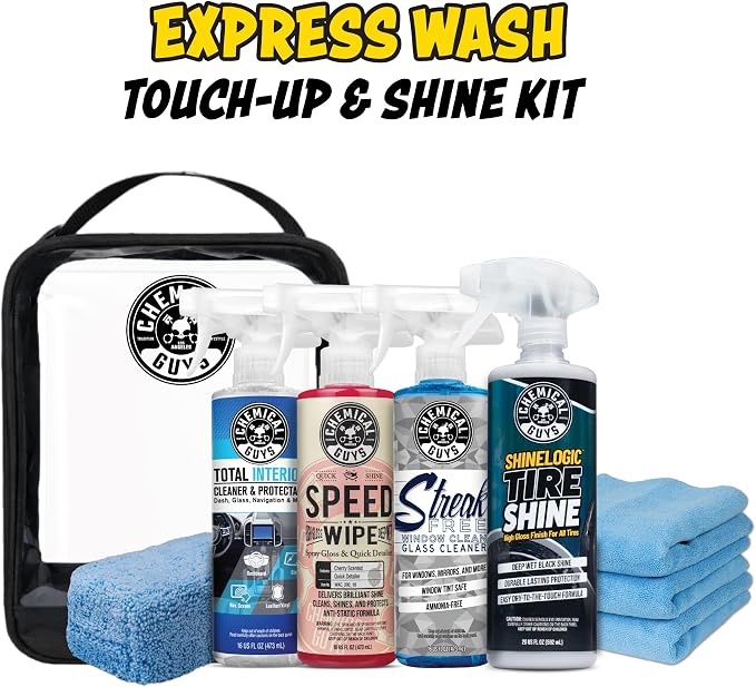 Chemical Guys Car Detailing Kit, Interior and Exterior Cleaning, 9-Piece | Includes Tire Shine, Quick Detailer, Total Interior & Glass Cleaner, Microfiber Towels, Applicator & Storage Bag