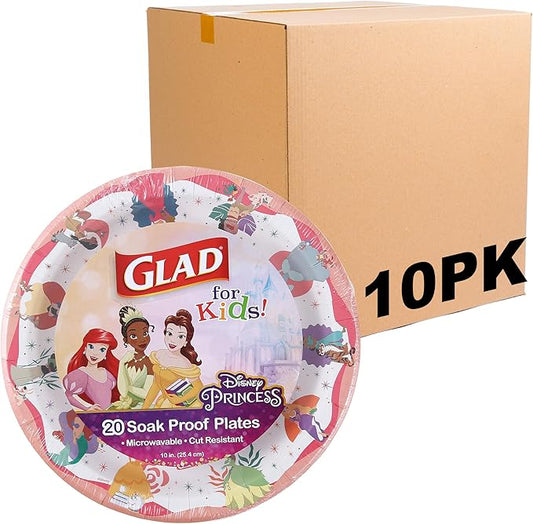 Glad for Kids Disney Princess Disposable Paper Plates, Magic is in All of Us - Heavy Duty, Soak Proof, Microwavable, Kid-Friendly Snack Plates for Everyday Use, 10 Inch, 20 Count - 10 Pack