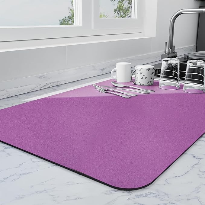 Ecotrim - Dish Drying Mat for Kitchen Counter | Coffee Bar Mat for Countertops | Heat Resistant Drainer Mat with Non-slip Rubber Backed | Hide Stain Kitchen Absorbent Draining Mat | Purple 18"x28"