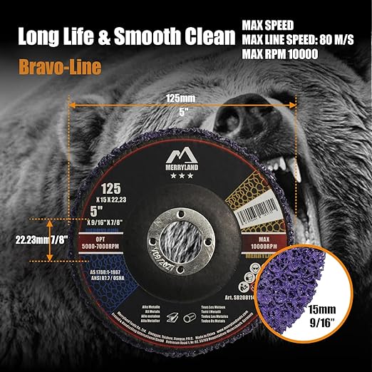 Merryland Strip Disc 5 inch Paint Rust Remover Disc for Angle Grinder, 5inch Purple Strip Wheel 10 Pack, Stripping Wheel Stripper Wheel INOX Stainless Steel Iron Universal, Bravo-Line SB208114-10