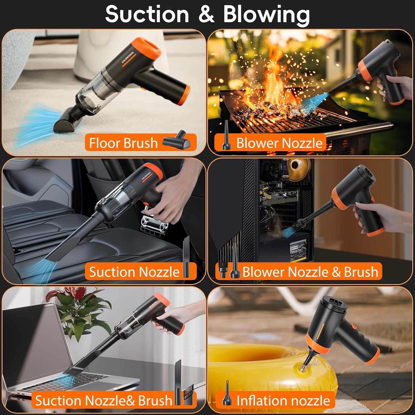 COLORCORAL Handheld Vacuum Cordless Rechargeable 16000Pa High Power Car Vacuum Portable with Brushless Motor, 4 in 1 Portable Vacuum Cleaner with Cleaning Gel for Home, Car and Office