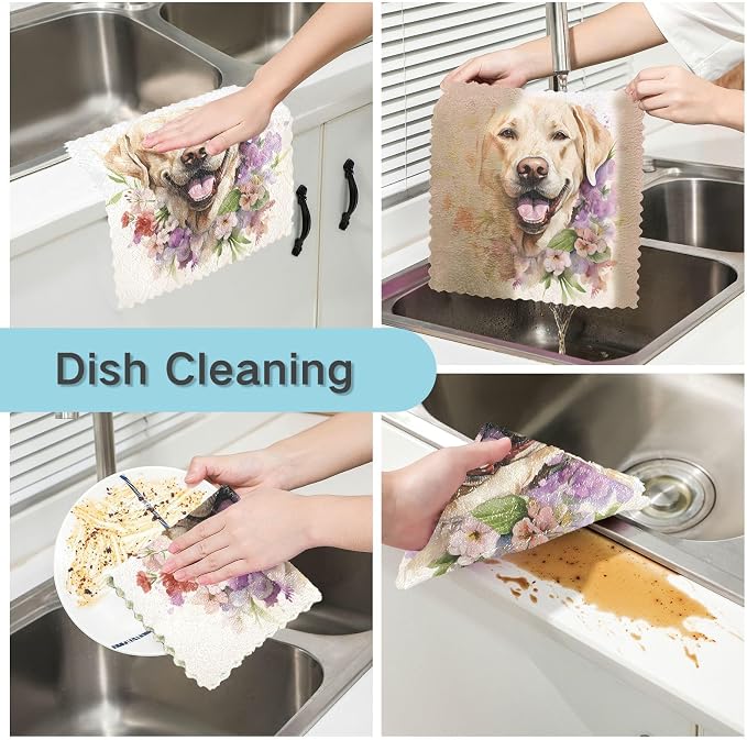 senya Kitchen Dishcloths, Smiling Labrador Dog Cloth Dish Towels 6 Pack Super Absorbent Dishtowels Reusable Cleaning Cloths