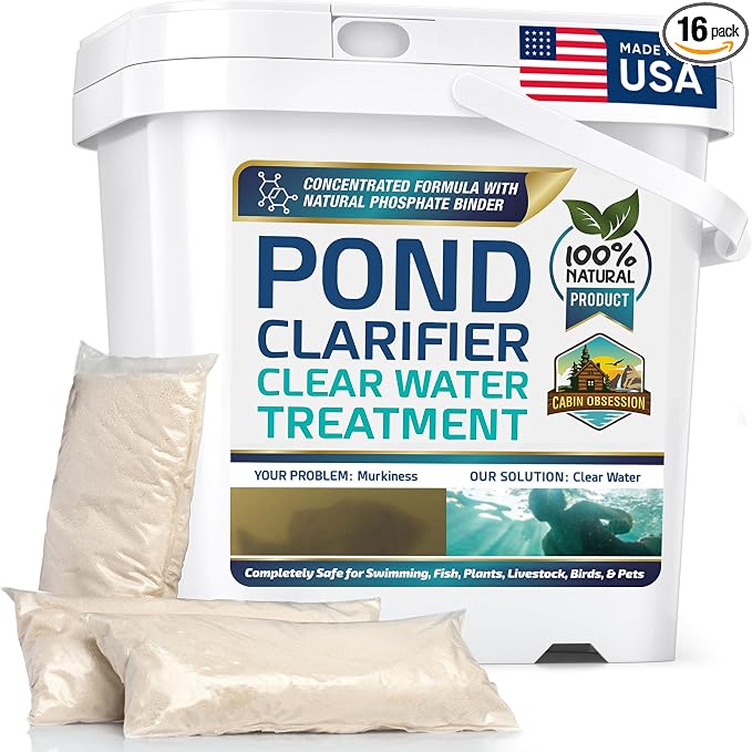 Pond Clear Water Treatment - 16 Pack for 8 Months of Pond Cleaner Supply - Pond Clarifier for Outdoor Ponds – 100% Natural Pond Bacteria Packets - Made in The USA - Safe for Fish, Pets, and Swimming