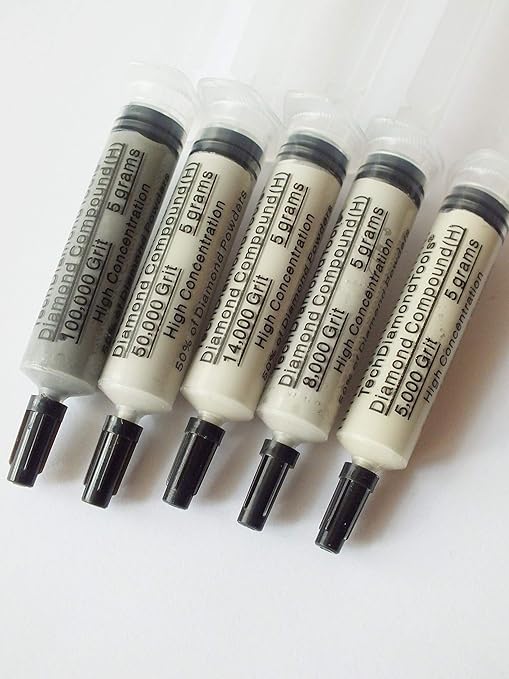 TechDiamondTools Diamond Polishing Compound Kit of 5 Polishing Paste USA Made 5000 8000 14000 50000 100000 Grit for Marble Glass Metal Rock Jewelry Resin Silver with High Concentration Diamond Powder