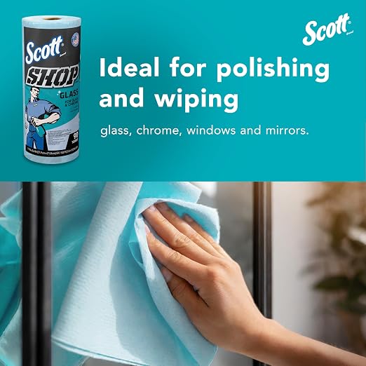 Scott Shop Original Glass Towels (32896), Blue, Cloth-like Paper Towel for Mirrors and Chrome, 8.6"x11" Wipe (12 Rolls of 90 Sheets, 1,080 Sheet Total)