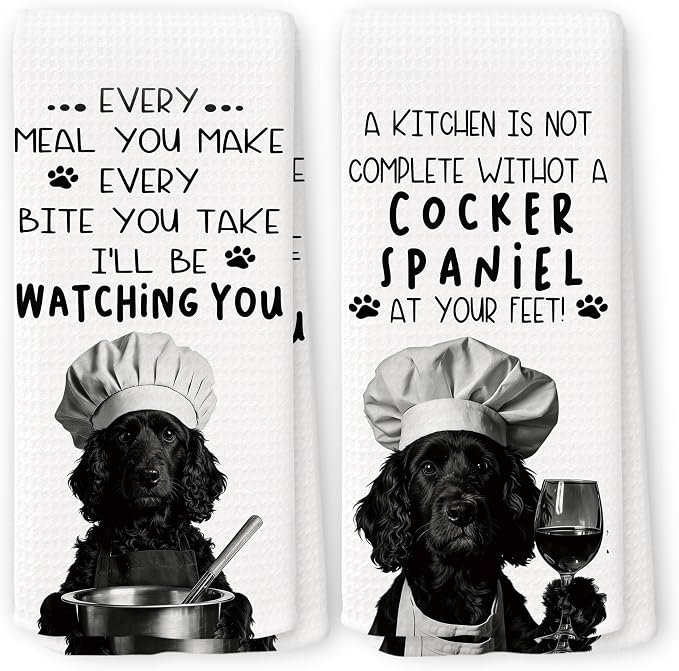 Funny Cocker Spaniel Dog Kitchen Towels 16x24 Inch Set of 2 | Cocker Spaniel Lovers Gifts for Women Men Dish Tea Towels for Kitchen, Dog Lover Mom Dad Owner Gifts Decorative Hand Towel