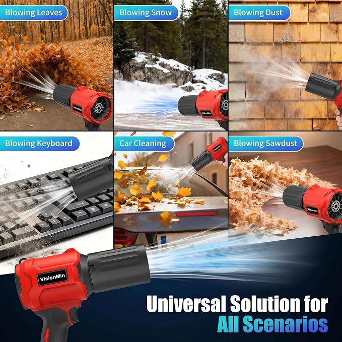 Handheld Leaf Blower, Leaf Blower Cordless with Brushless Motor, 24V Electric Blower with 2×4.0Ah Batteries, 2 Nozzles & Variable Speed, 2.2 lbs for Yard, Car, Dust & Snow Cleaning (Red)