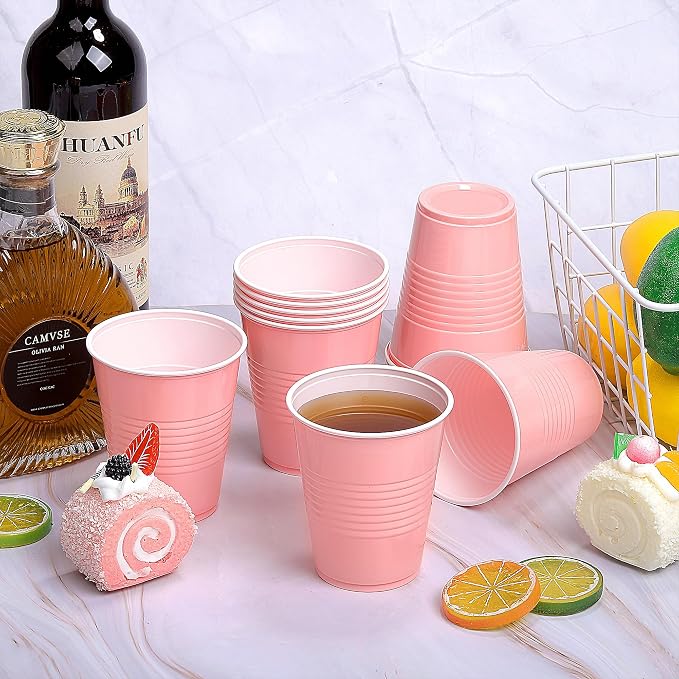 Kochorie 50 Pack Pink Disposable Plastic Cups 12 Ounce Drinking Party Cups Bulk Party Cups for Wedding Birthday Graduation Christmas Parties, Picnics Events