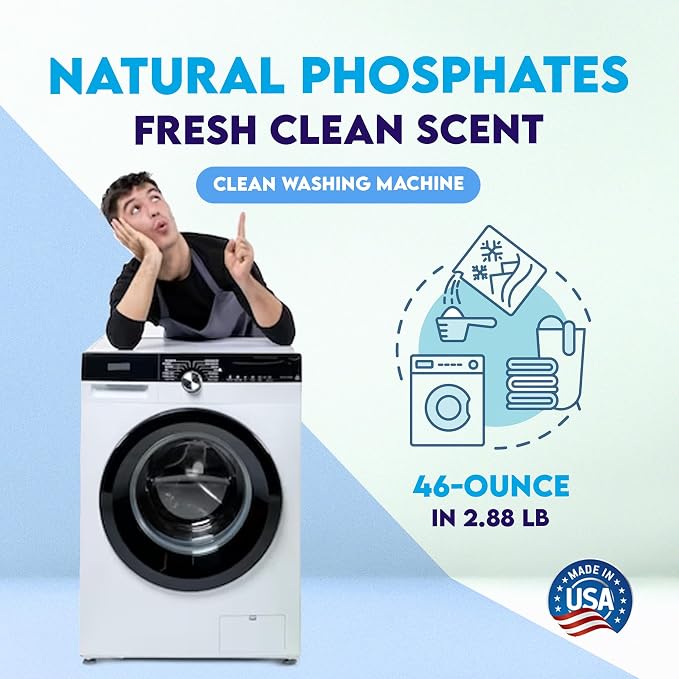 Laundry Detergent Powder with Phosphate - Deep Cleaning Washing Powder Detergent with Fresh Clean Scent, With Scoop for All Machines, Safe for All Fabrics, Greywater & Septic - 46 Ounce - Pack of 1