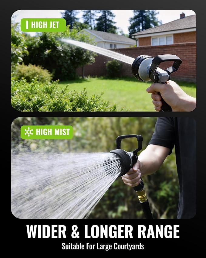 RAINPOINT Garden Hose Nozzle with Solid Brass Quick Connector 7 Spray Patterns Heavy Duty Metal Water Hose Sprayer and 3/4 GHT Leak-Proof Fittings for Instant Connection and Device Switching