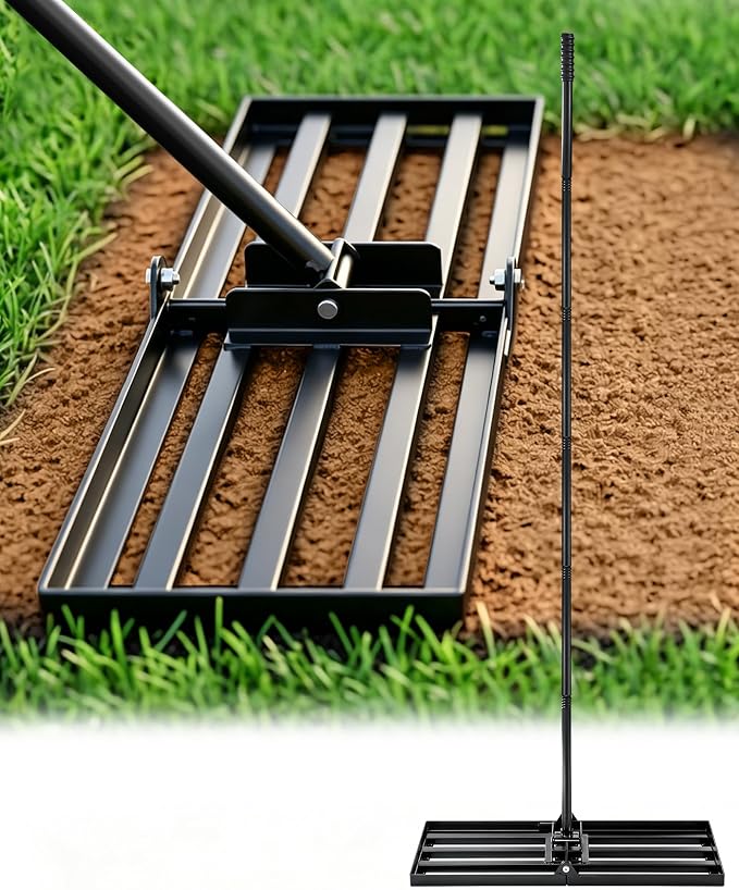 Sakerplus Lawn Leveling Rake 30 Inch, Landscaping Lawn Leveler, Heavy-Duty Yard Leveling Rake for Soil, Sand, Compost & Fertilizer, Fixed Handle Ground Leveler for Yard
