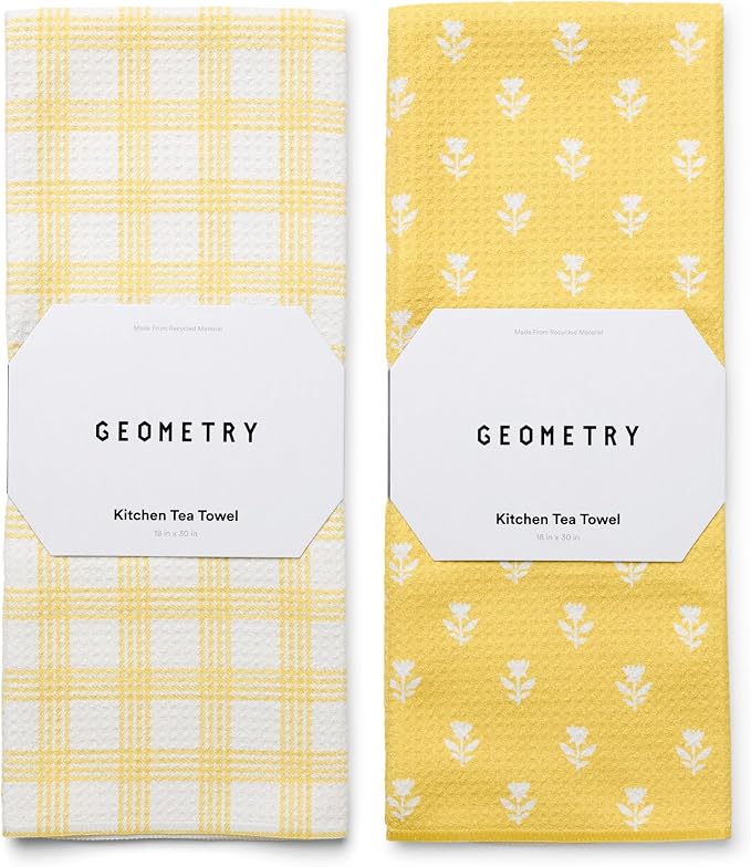 GEOMETRY Tea Towels – Spring & Summer Collection – Quick-Dry, Ultra-Absorbent, Reusable Microfiber Kitchen Towels for Drying & Cleaning - Sunbeam - 2 Pack