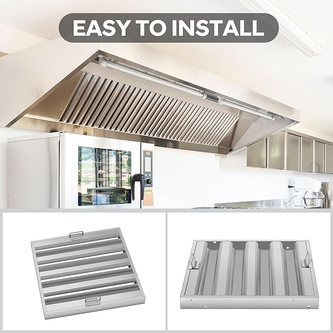 GarveeTech Hood Filters 19.5W x 15.5H Inch, 430 Stainless Steel, Commercial Kitchen Range Hood Baffle Grease Filter, 4 Groove, for Restaurant Exhaust Hood Systems, Easy to Clean (5 Pack)