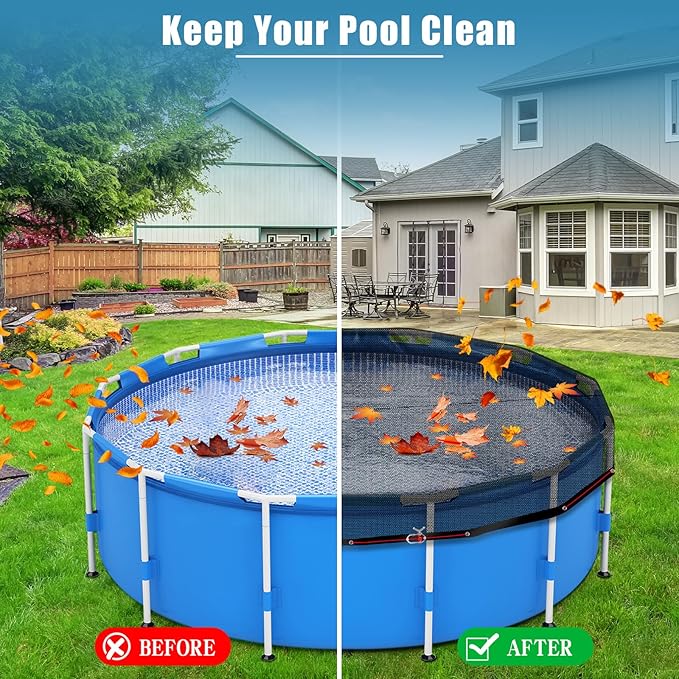 28 FT Pool Leaf Net Cover for Above Ground Pools, Ultra-Fine 0.15’’ Mesh Pool Cover with Winch & Cable, Pool Leaf Cover Prevents Leaves and Debris from Entering Pool