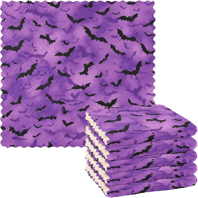 Puprle Bats Kitchen Towels Dish Cloths Set of 6 Microfiber Cleaning Cloths for Cars Super Absorbent Machine