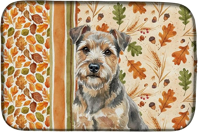 Caroline's Treasures Grizzle and Tan Norfolk Terrier Heirloom Fall Dish Drying Mat Absorbent Dish Drying Mat Pad for Kitchen Counter Dish Drainer Mat for Countertop, 14 x 21", Multicolor