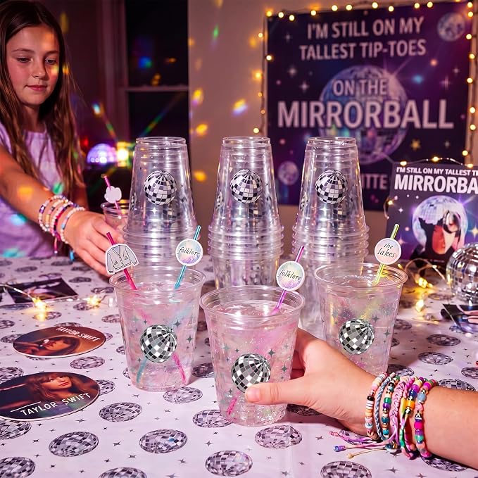 Uiifan 50 Pcs Disco Plastic Cups Disco Ball Party Decorations 12 oz Disposable Clear Decades Bachelorette Cups for Cowgirl Y2k Birthday Wedding 70s 80s 90s Party Supplies Bridal Shower Favors