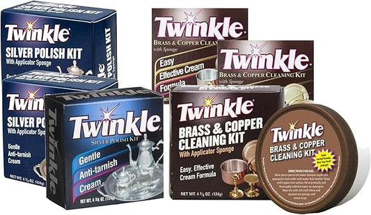 Twinkle Silver Polish Kit and Brass & Copper Cleaning Polish Kit (Pack of 6)