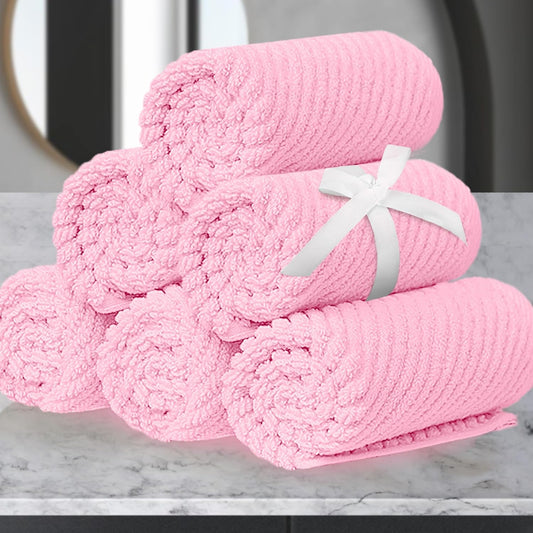 VOOVA & MOVAS Towels for Face, 13"x13" - 100% Cotton | Lightweight | Thick | Quick Dry | Soft | Absorbent, Luxury Hand Towels Set of 6, Fluffy Facial Towels for Bathroom, Towel Gift Set, Baby Pink