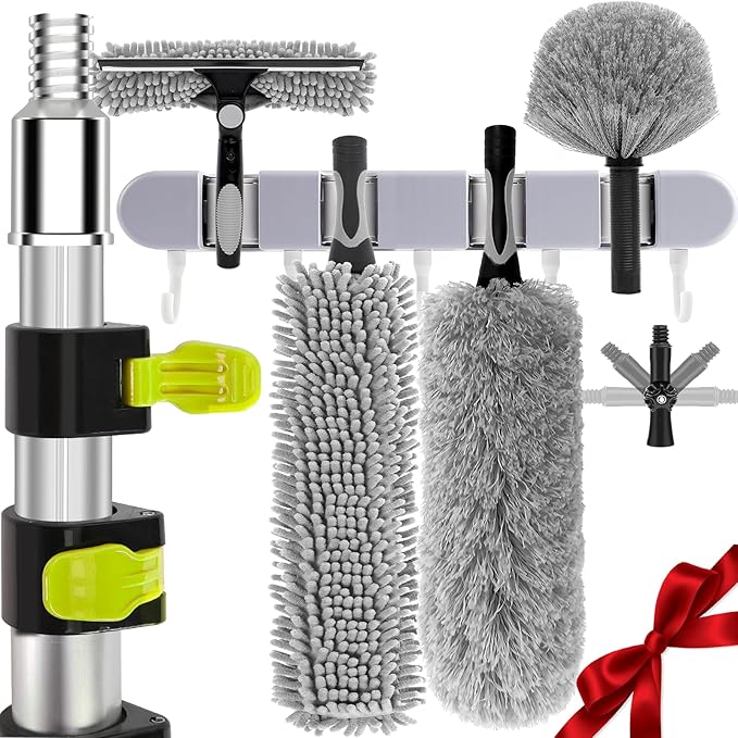 【Upgrade Anti Rotation 】 36ft High Reach Duster Kit,5-36ft Lightweight Aluminum Alloy Extension Rod,7-Piece Set,210° Steering Head Clean Various Angle,for Cleaning Ceiling,High Wall
